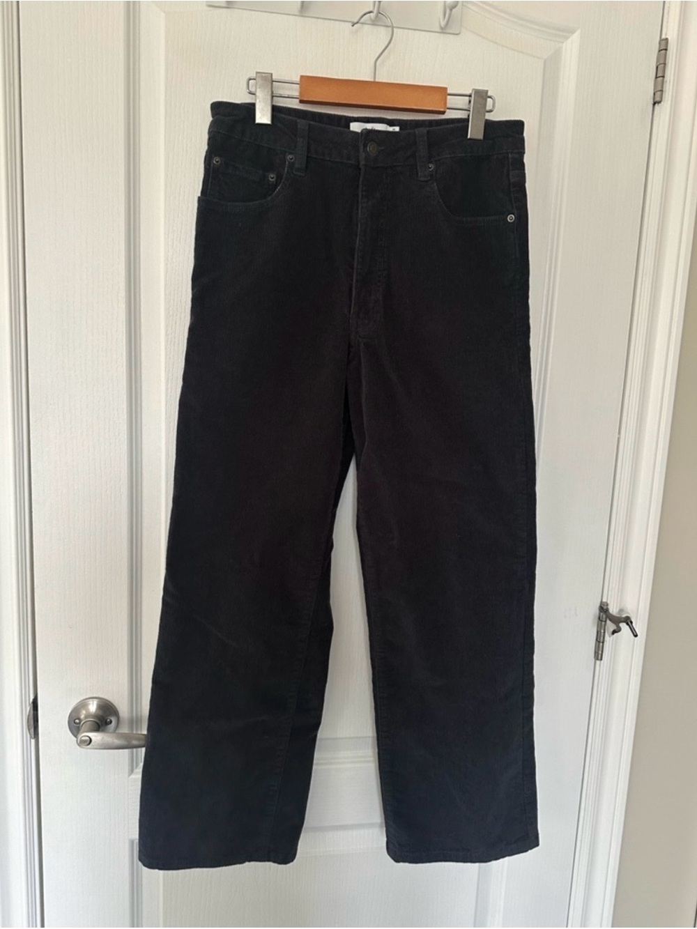 Twik Vintage Style Women’s High Waist Slate Grey Corduroy Straight Leg Pant 90s